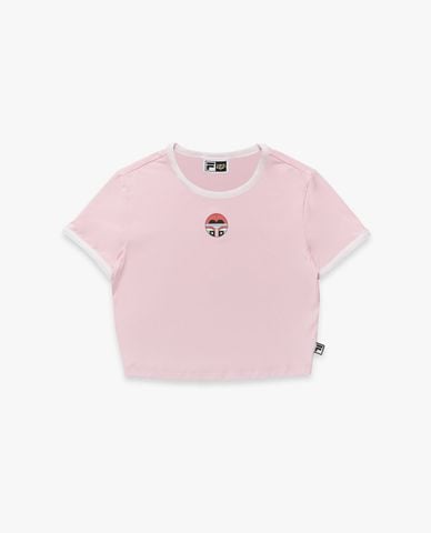  FILA - Áo croptop nữ cổ tròn tay ngắn Fila x Sea Artist 