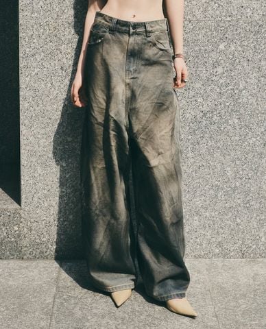  DEZUS - Quần jeans nữ ống rộng wash loang Marcy 