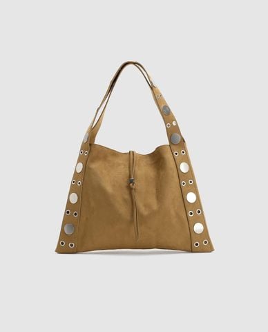  URBAN REVIVO - Túi đeo vai nữ hình thang phối đinh tán 