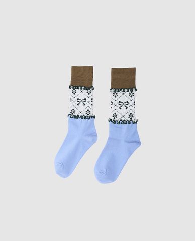  URBAN REVIVO - Vớ nữ cổ cao họa tiết nơ caro 