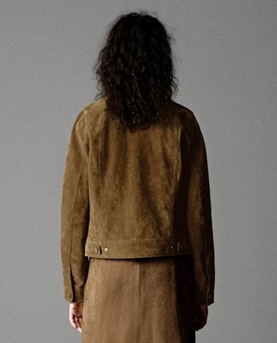  URBAN REVIVO - Áo khoác da lộn nữ tay dài cổ điển 