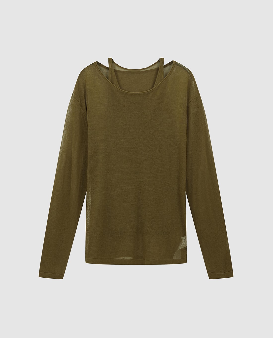 URBAN REVIVO - Áo dệt kim nữ tay dài xuyên thấu phối layer