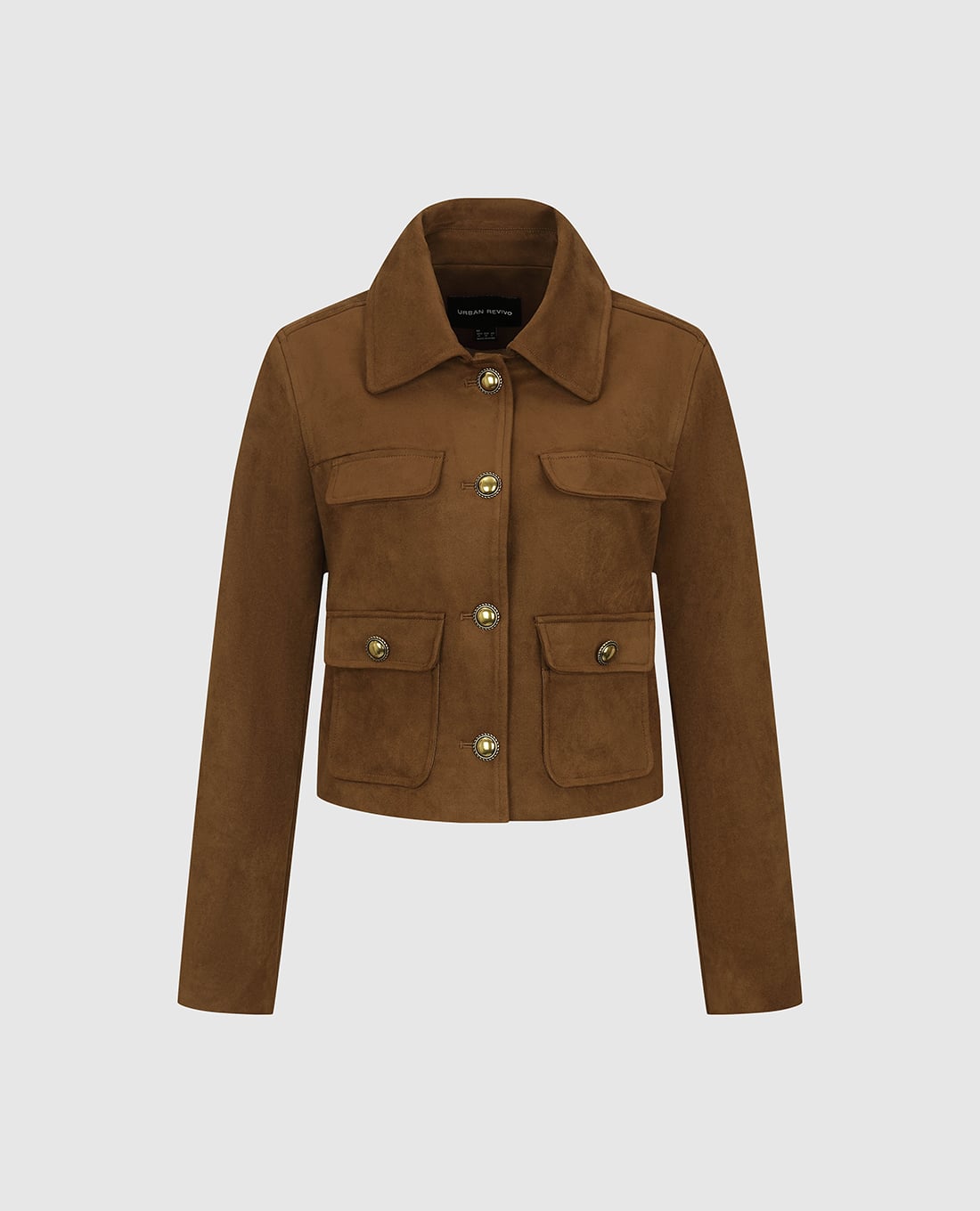 URBAN REVIVO - Áo khoác croptop nữ cổ bẻ tay dài túi hộp