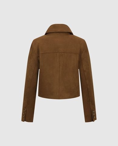  URBAN REVIVO - Áo khoác croptop nữ cổ bẻ tay dài túi hộp 