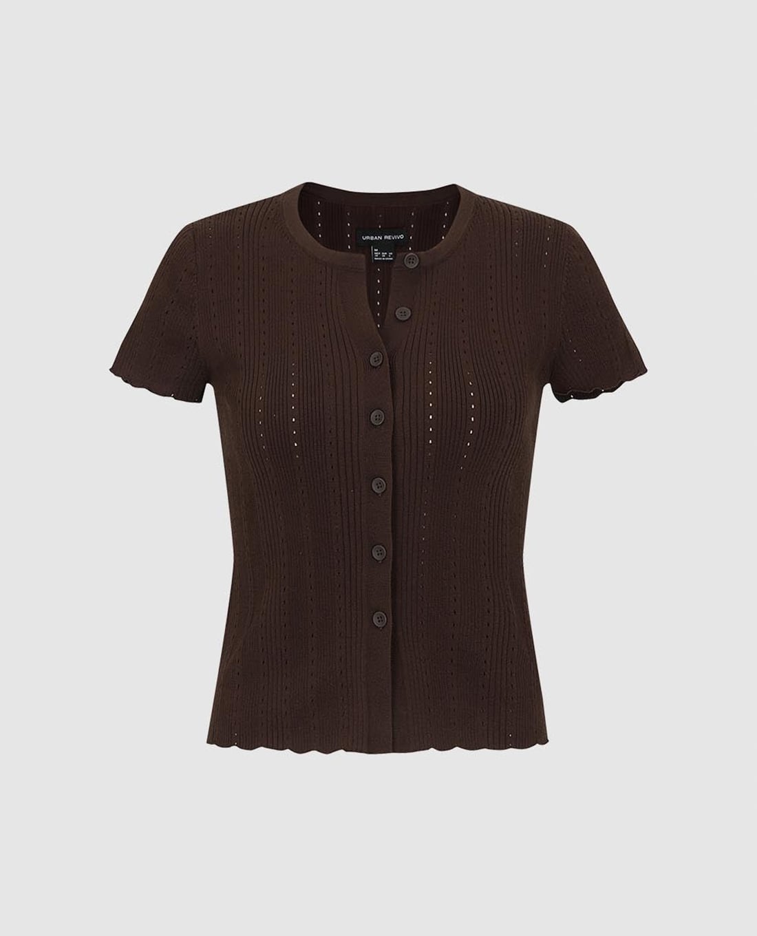 URBAN REVIVO - Áo dệt kim nữ tay ngắn phối nút