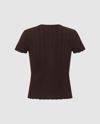  URBAN REVIVO - Áo dệt kim nữ tay ngắn phối nút 