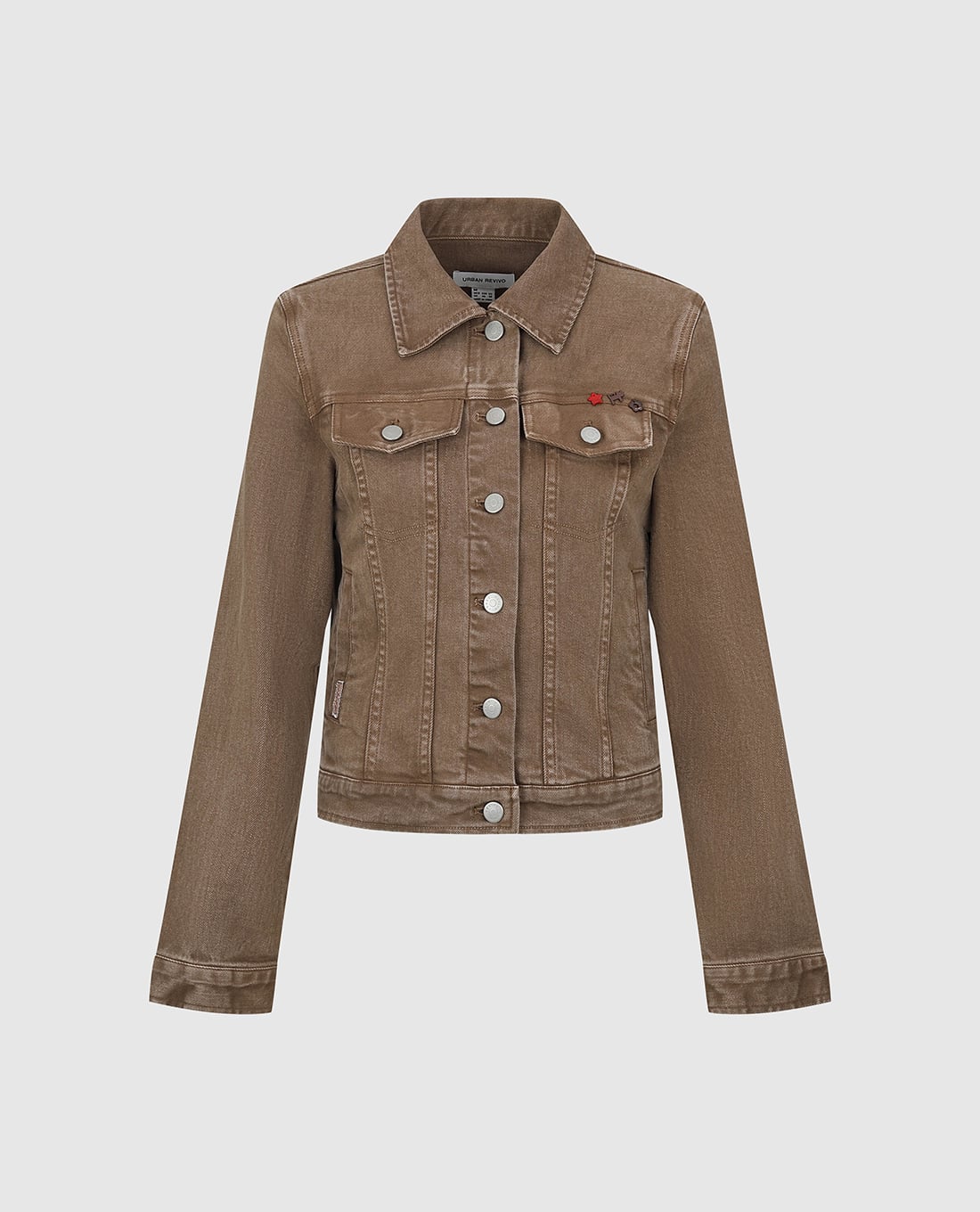 URBAN REVIVO - Áo khoác denim nữ cổ bẻ tay dài wash bạc