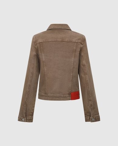  URBAN REVIVO - Áo khoác denim nữ cổ bẻ tay dài wash bạc 