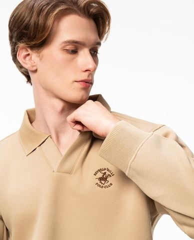  BEVERLY HILLS POLO CLUB - Áo sweatshirt nam cổ bẻ tay dài cổ điển 