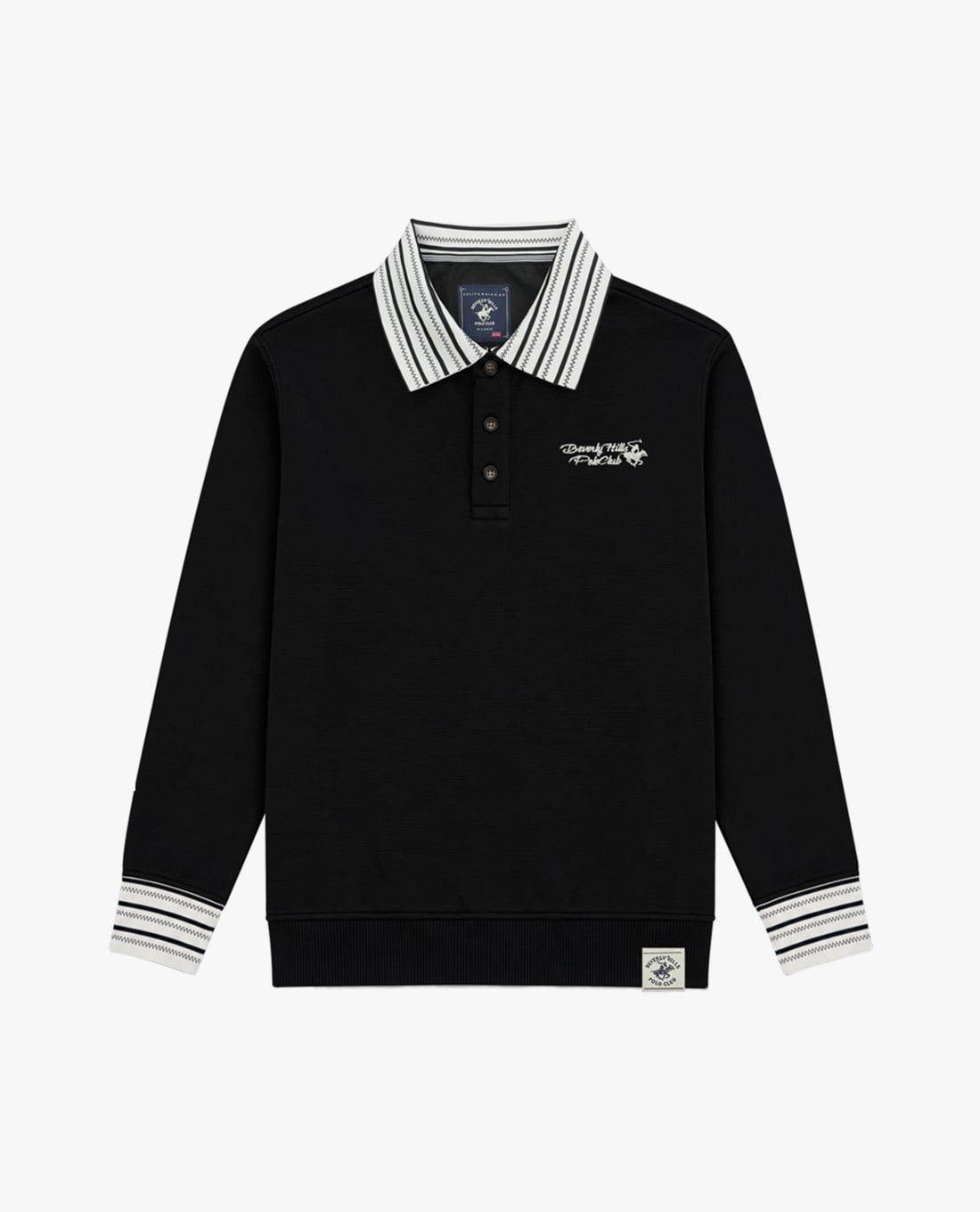 BEVERLY HILLS POLO CLUB - Áo sweatshirt nam cổ bẻ tay dài phối sọc