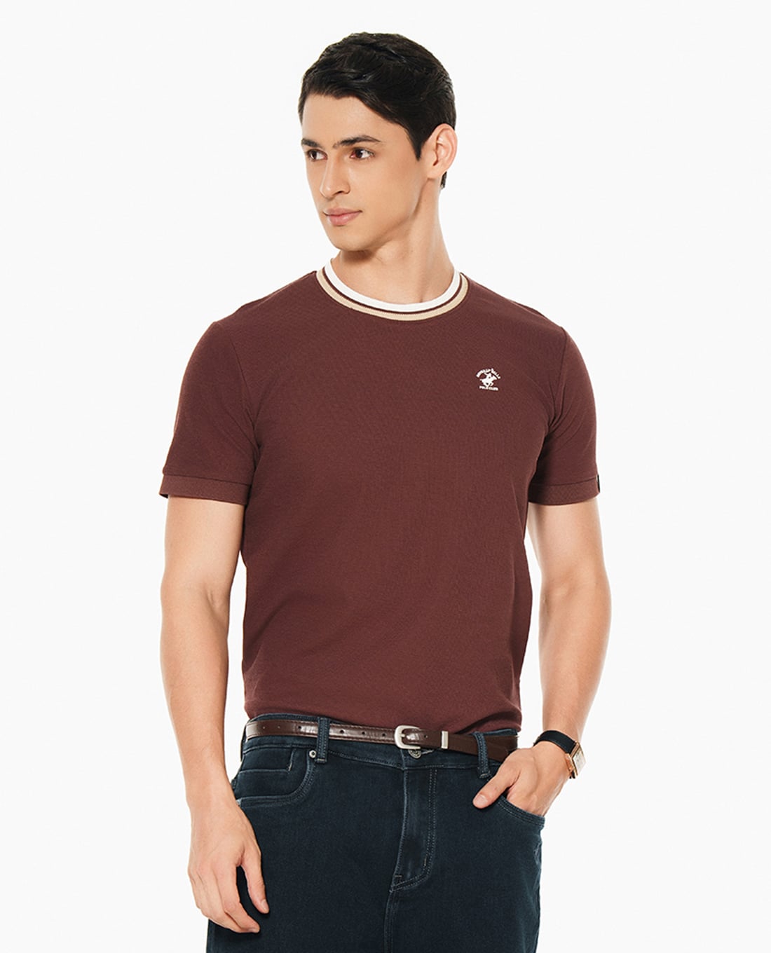 BEVERLY HILLS POLO CLUB - Áo thun nam cổ tròn tay ngắn thêu logo