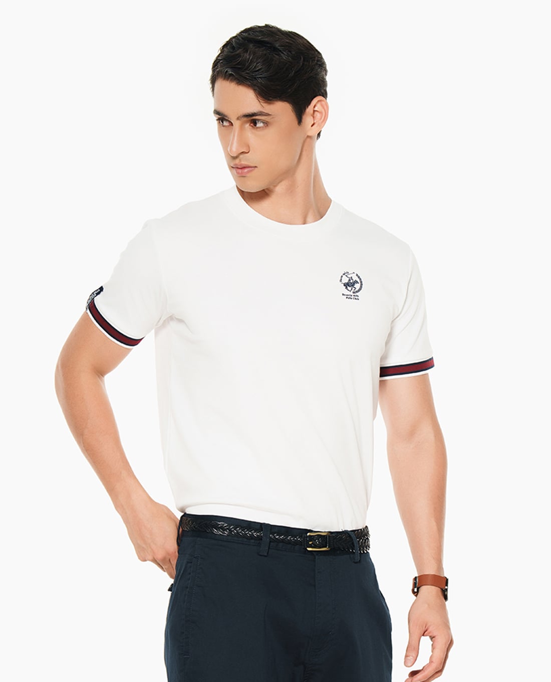 BEVERLY HILLS POLO CLUB - Áo thun nam cổ tròn tay ngắn thêu logo