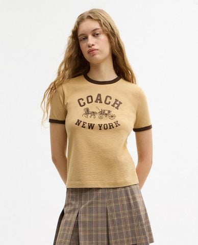  COACH - Áo thun nữ cổ tròn Horse And Carriage Ringer 
