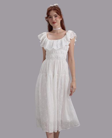  WOW BY NDLANNGOC - Đầm xếp li midi cotton thêu 