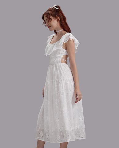  WOW BY NDLANNGOC - Đầm xếp li midi cotton thêu 