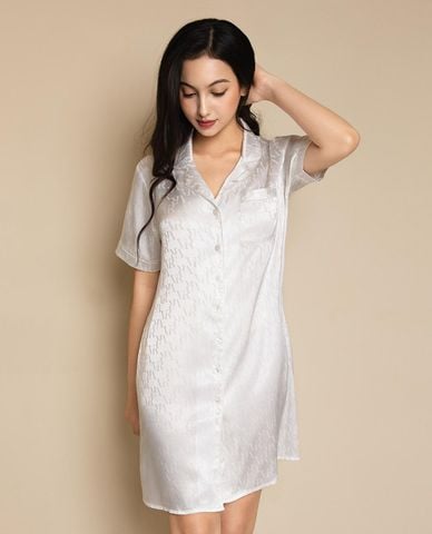  VERA - Đầm pijama satin jacquard tay ngắn 