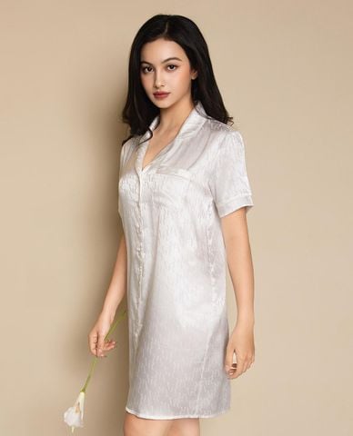  VERA - Đầm pijama satin jacquard tay ngắn 