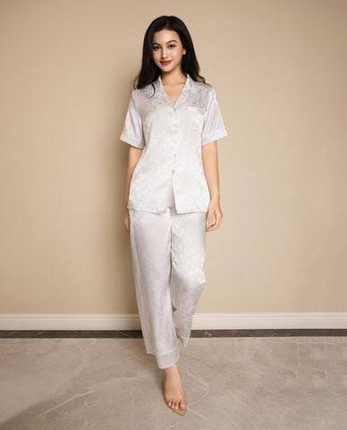 VERA - Bộ pijama nữ dài satin jacquard tay ngắn 