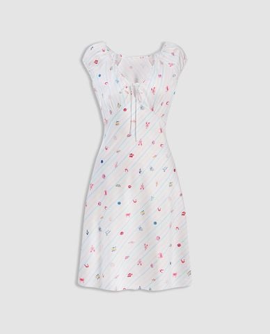  VERA - Đầm ngắn nữ mặc nhà satin in họa tiết 