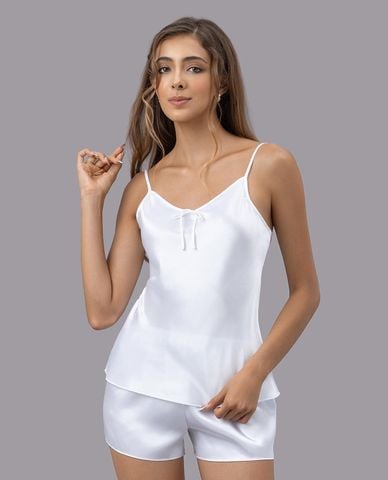  VERA - Bộ quần áo nữ ngắn mặc nhà satin trơn hai dây 