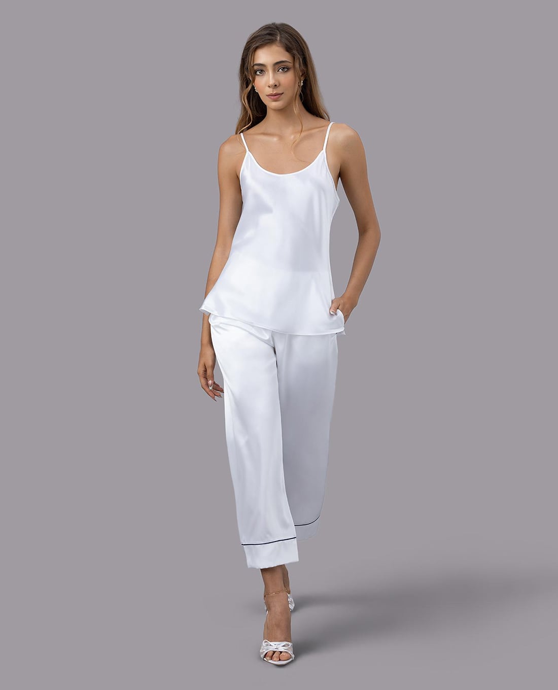 VERA - Bộ quần áo nữ dài mặc nhà satin trơn hai dây