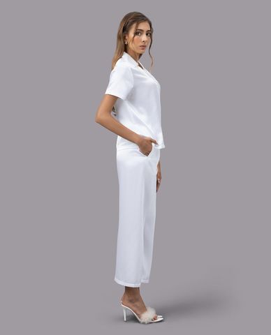  VERA - Bộ pijama dài nữ satin trơn tay ngắn 