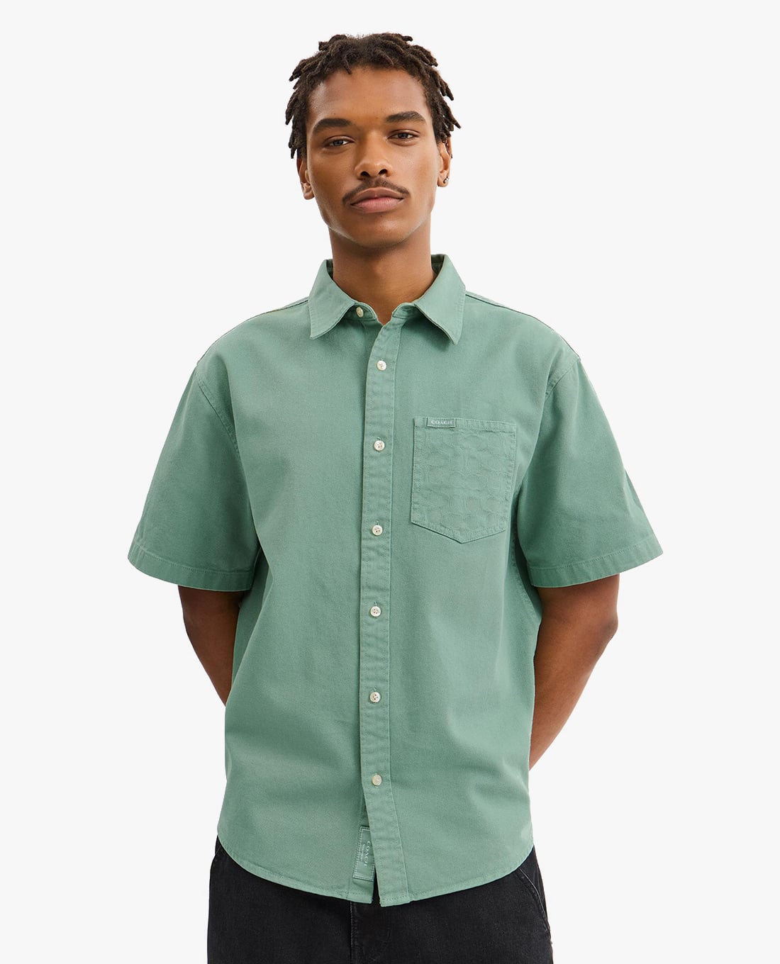 COACH - Áo sơ mi denim nam cổ bẻ tay ngắn Relaxed