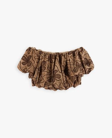  DEZUS - Áo croptop nữ trễ vai tay phồng Gisea 