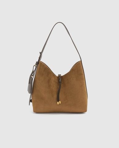  URBAN REVIVO - Túi đeo vai nữ dáng hobo phối dây rút 