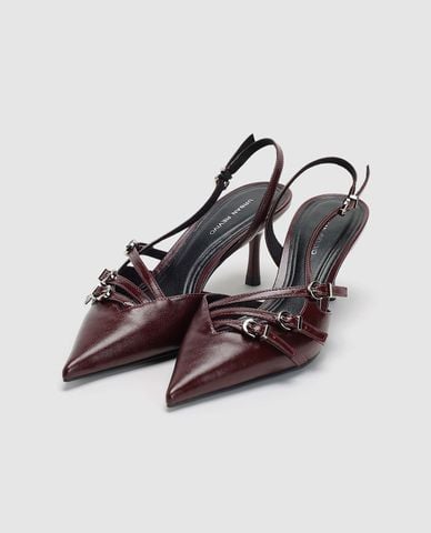  URBAN REVIVO - Giày sandals cao gót nữ mũi nhọn khóa cài 
