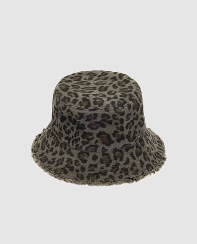  URBAN REVIVO - Nón bucket nữ họa tiết da báo viền tua rua 