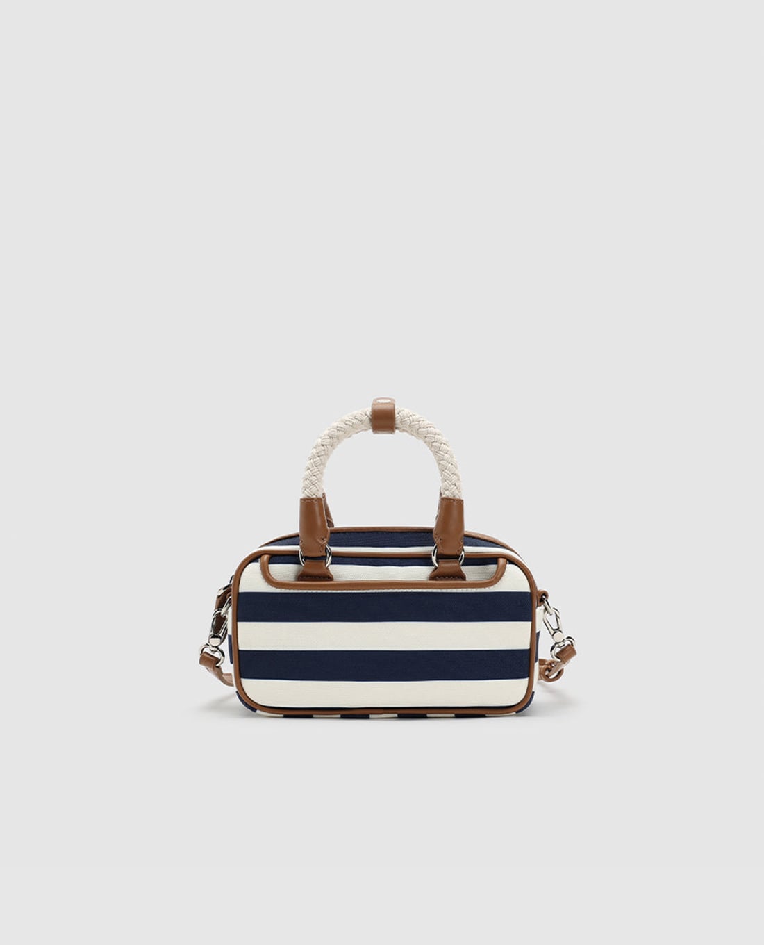 URBAN REVIVO - Túi đeo vai nữ phom chữ nhật kẻ sọc quai đan