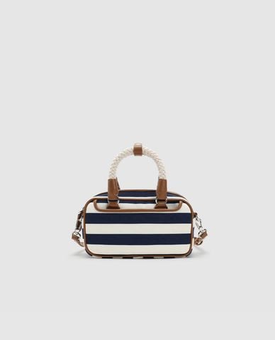  URBAN REVIVO - Túi đeo vai nữ phom chữ nhật kẻ sọc quai đan 