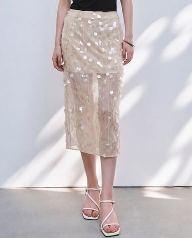  URBAN REVIVO - Chân váy phom suông midi đính sequin 