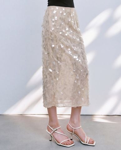 URBAN REVIVO - Chân váy phom suông midi đính sequin 