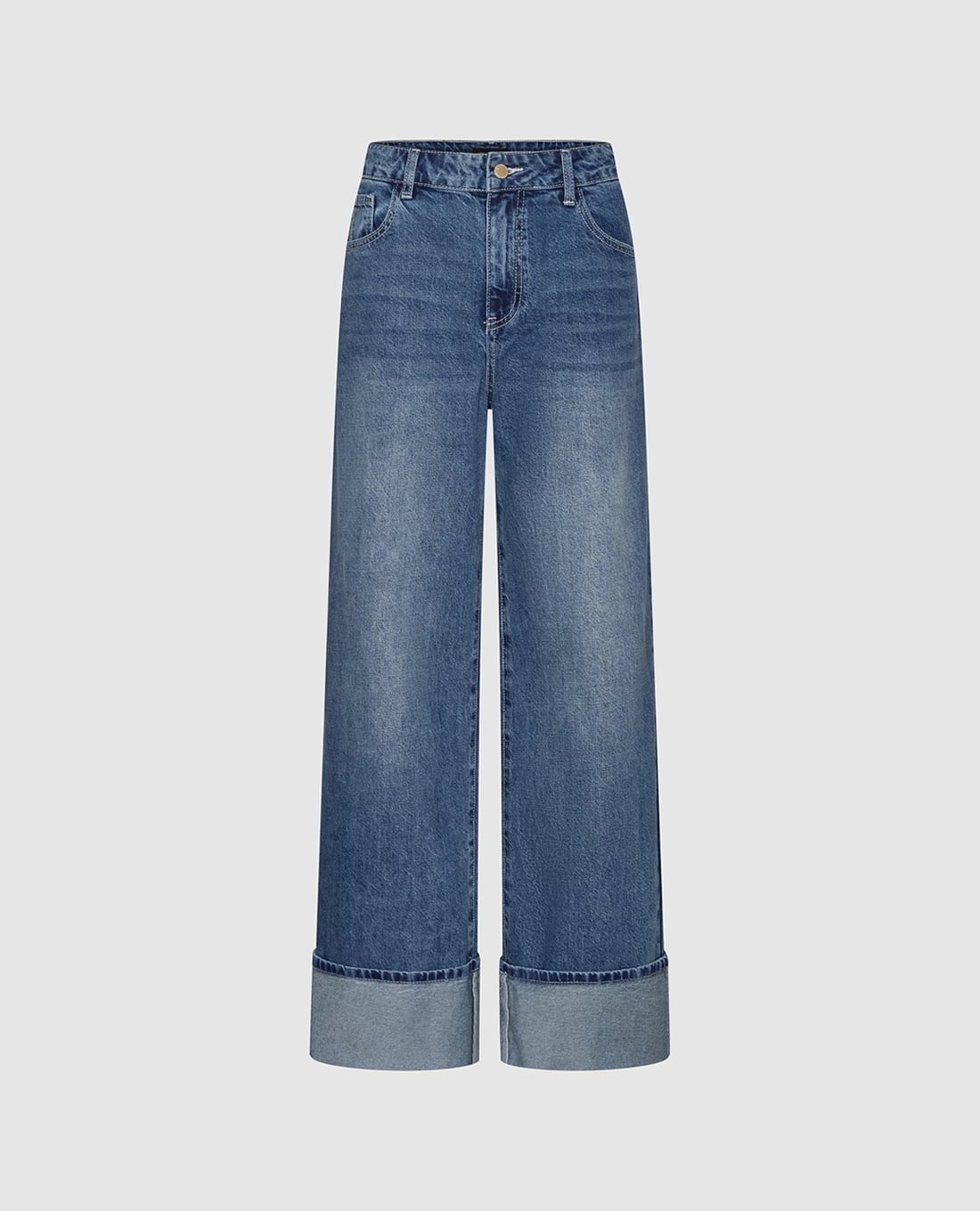 URBAN REVIVO - Quần jeans nữ ống rộng xắn gấu