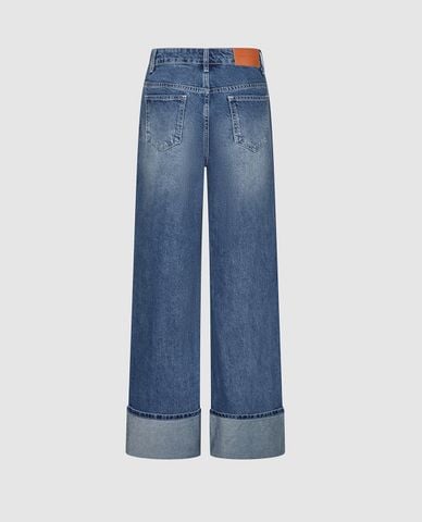  URBAN REVIVO - Quần jeans nữ ống rộng xắn gấu 