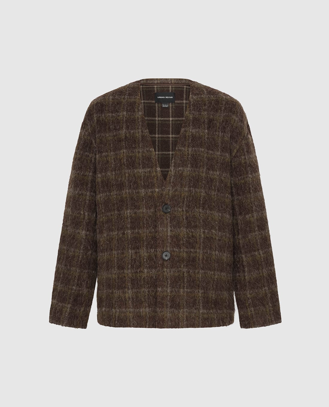 URBAN REVIVO - Áo khoác cardigan nam cổ V họa tiết kẻ ô