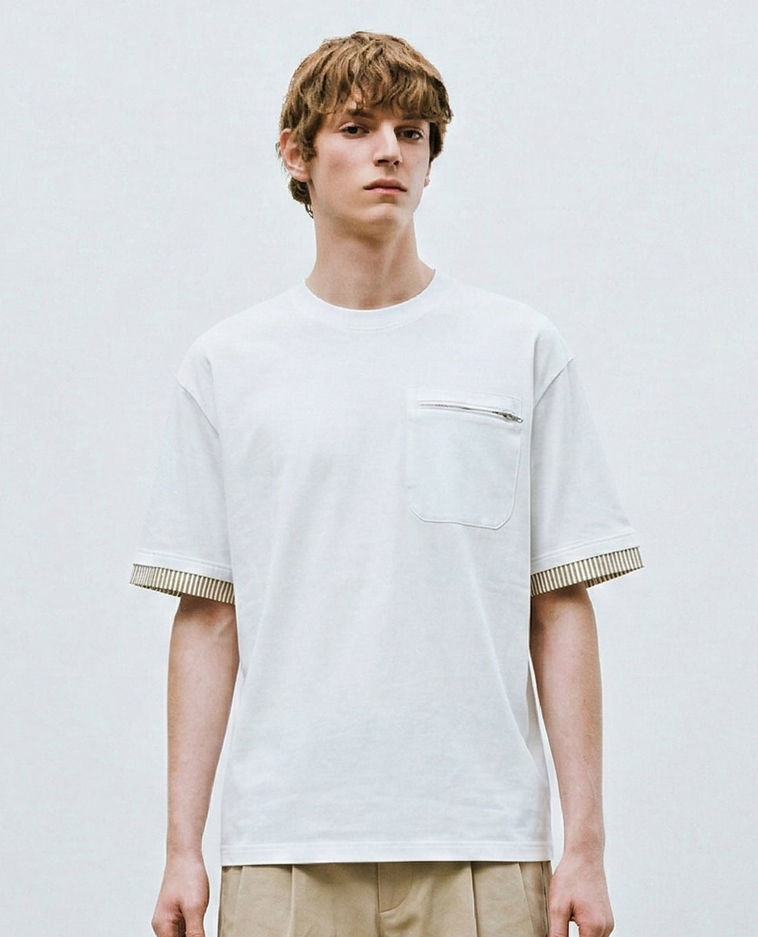 URBAN REVIVO - Áo thun nam cổ tròn tay ngắn phối viền