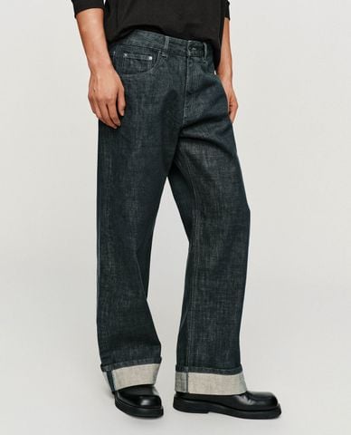  URBAN REVIVO - Quần jeans nam ống rộng gấu xắn 