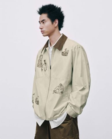 URBAN REVIVO - Áo khoác sơ mi nam cổ bẻ tay dài in họa tiết 