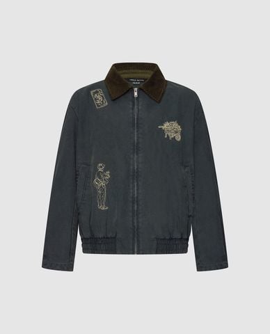  URBAN REVIVO - Áo khoác bomber nam tay dài thêu họa tiết 