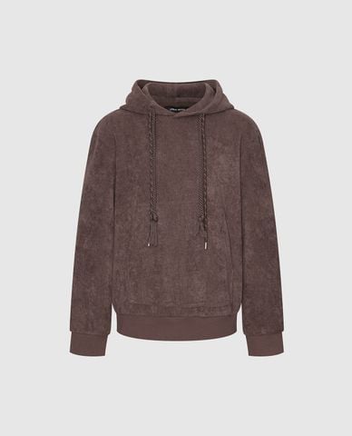  URBAN REVIVO - Áo hoodie nam tay dài phối dây rút 