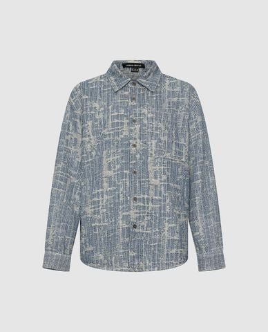  URBAN REVIVO - Áo khoác sơ mi denim nam cổ bẻ tay dài 