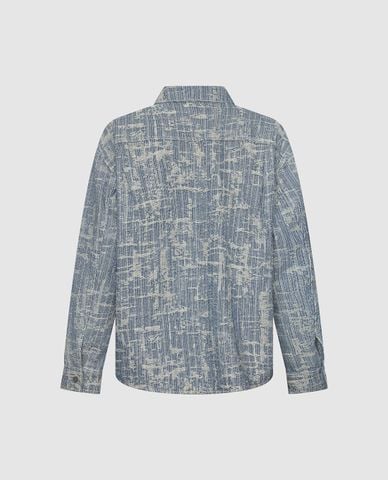  URBAN REVIVO - Áo khoác sơ mi denim nam cổ bẻ tay dài 