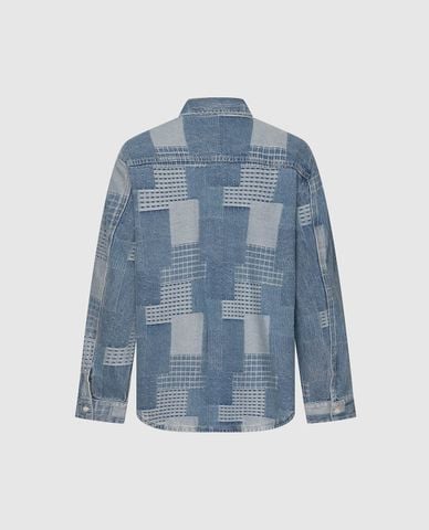  URBAN REVIVO - Áo sơ mi denim nam tay dài họa tiết patchwork 