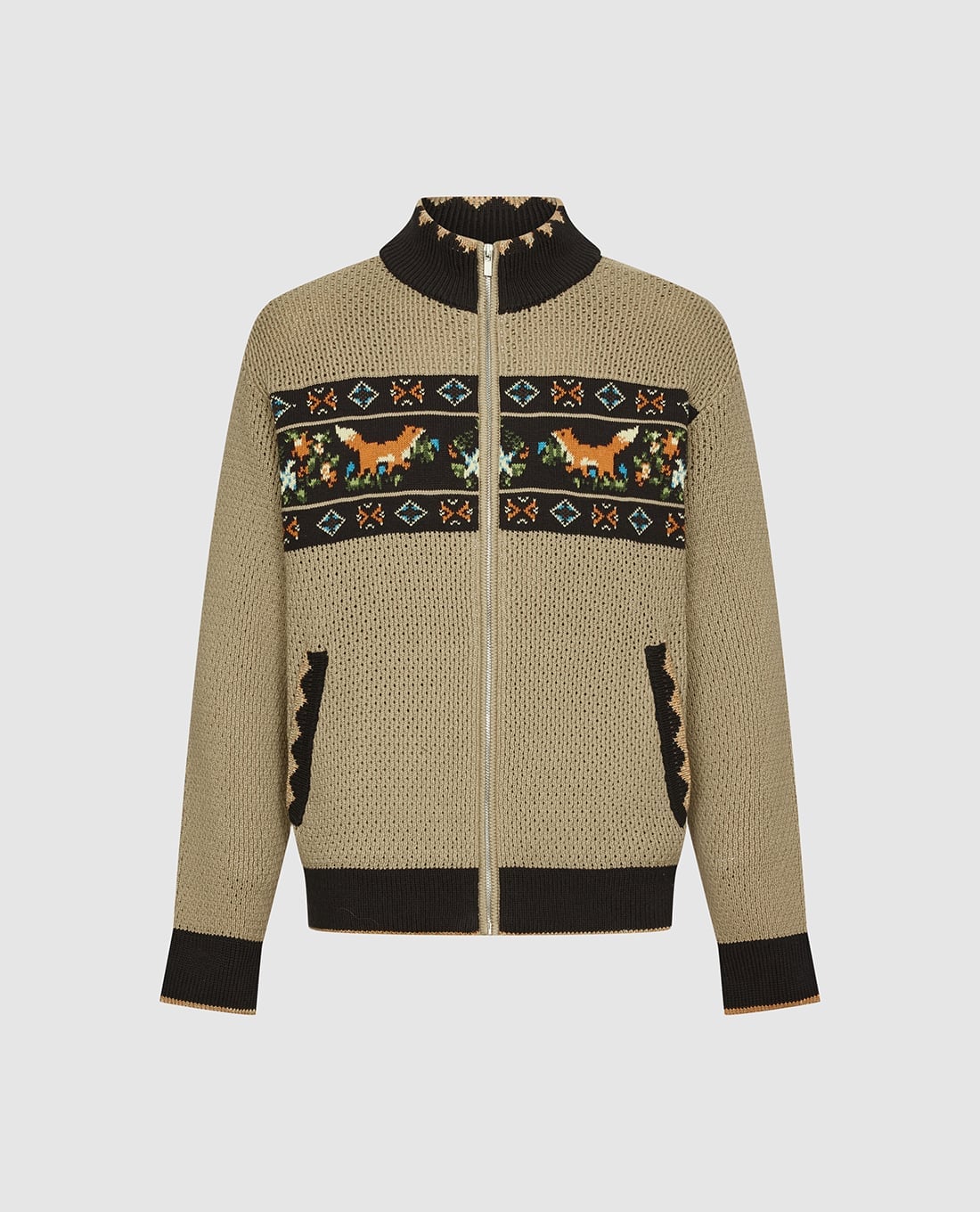 URBAN REVIVO - Áo dệt kim nam tay dài cổ cao dệt hình