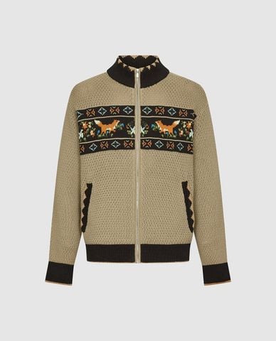  URBAN REVIVO - Áo dệt kim nam tay dài cổ cao dệt hình 