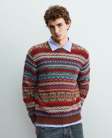  URBAN REVIVO - Áo sweater nam tay dài dệt họa tiết 