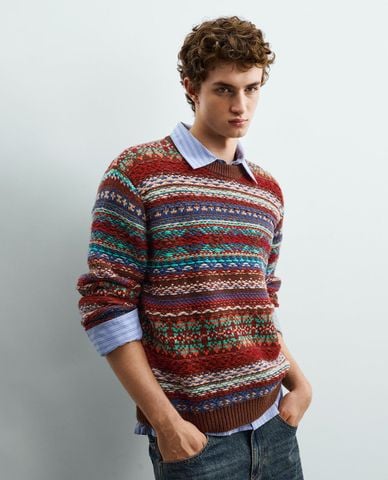  URBAN REVIVO - Áo sweater nam tay dài dệt họa tiết 
